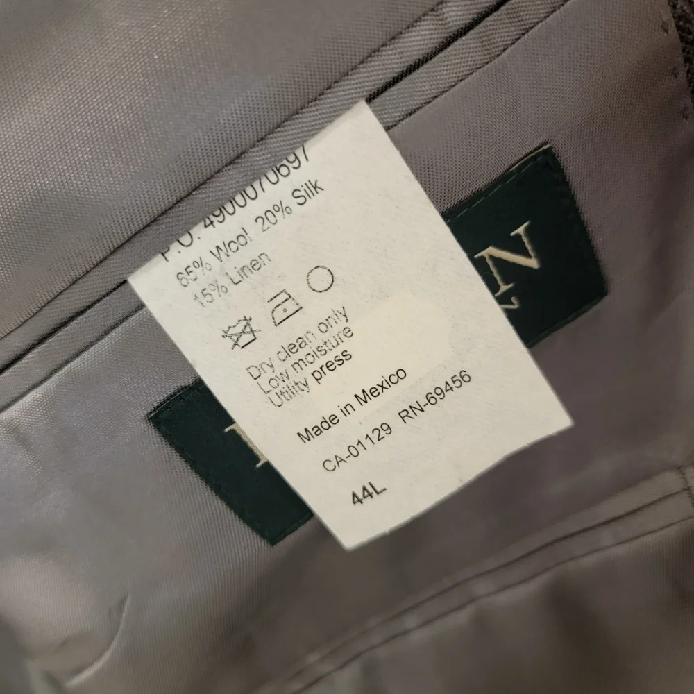 Lauren Ralph‎ Lauren Mens SZ 44L Check Linen Wool Silk Blend Blazer Sport Jacket